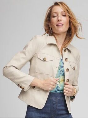 CHICO’S, Women's Crinkle Faux Leather Peplum Jacket, Size 10, NEW